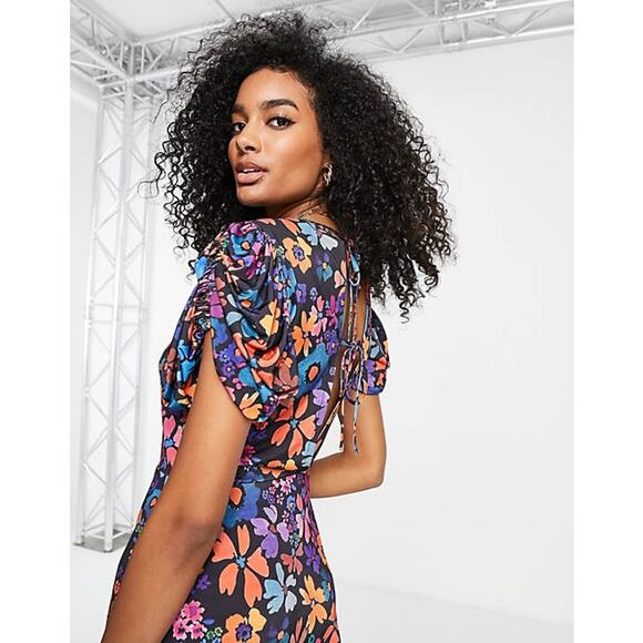 ASOS Multicolored Floral Tie Back Maxi Dress Size 10 - Picture 10 of 12